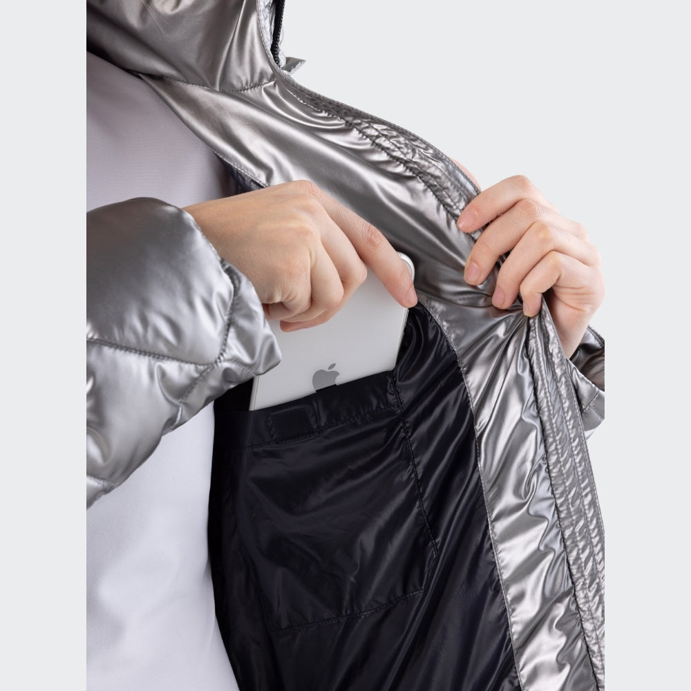 Ladies Gasic Quilted Coat | Silver