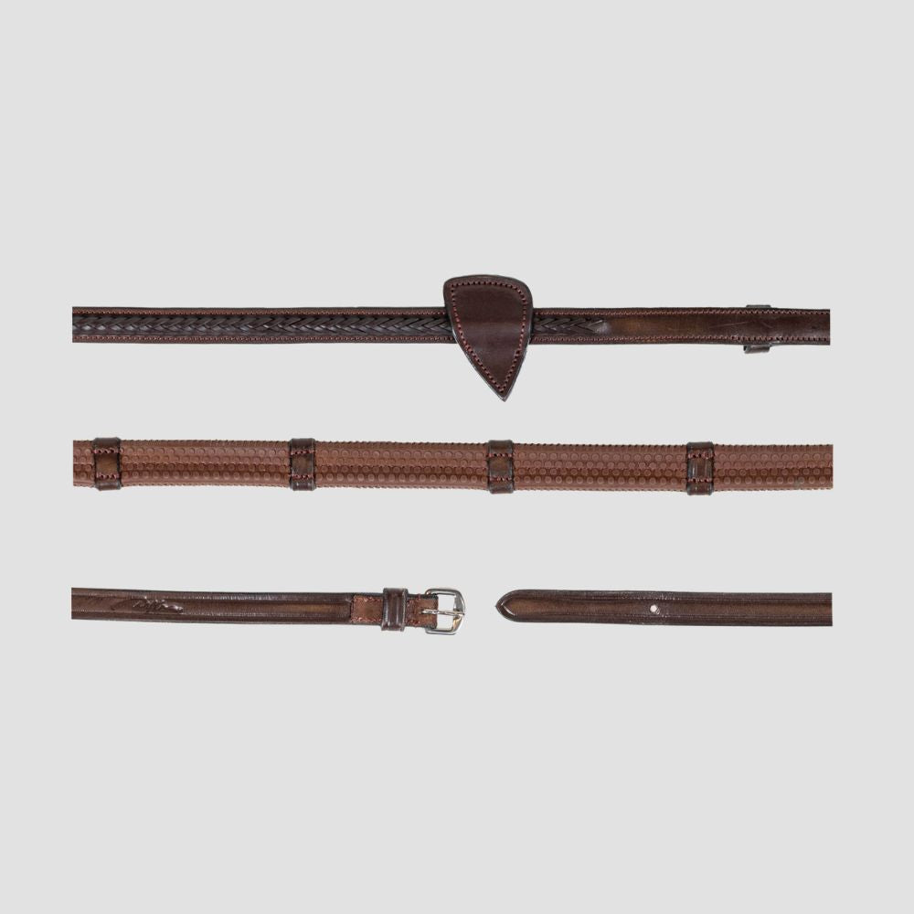 New English Collection Rubber Reins with 7 Leather Loops and Plaited Finish