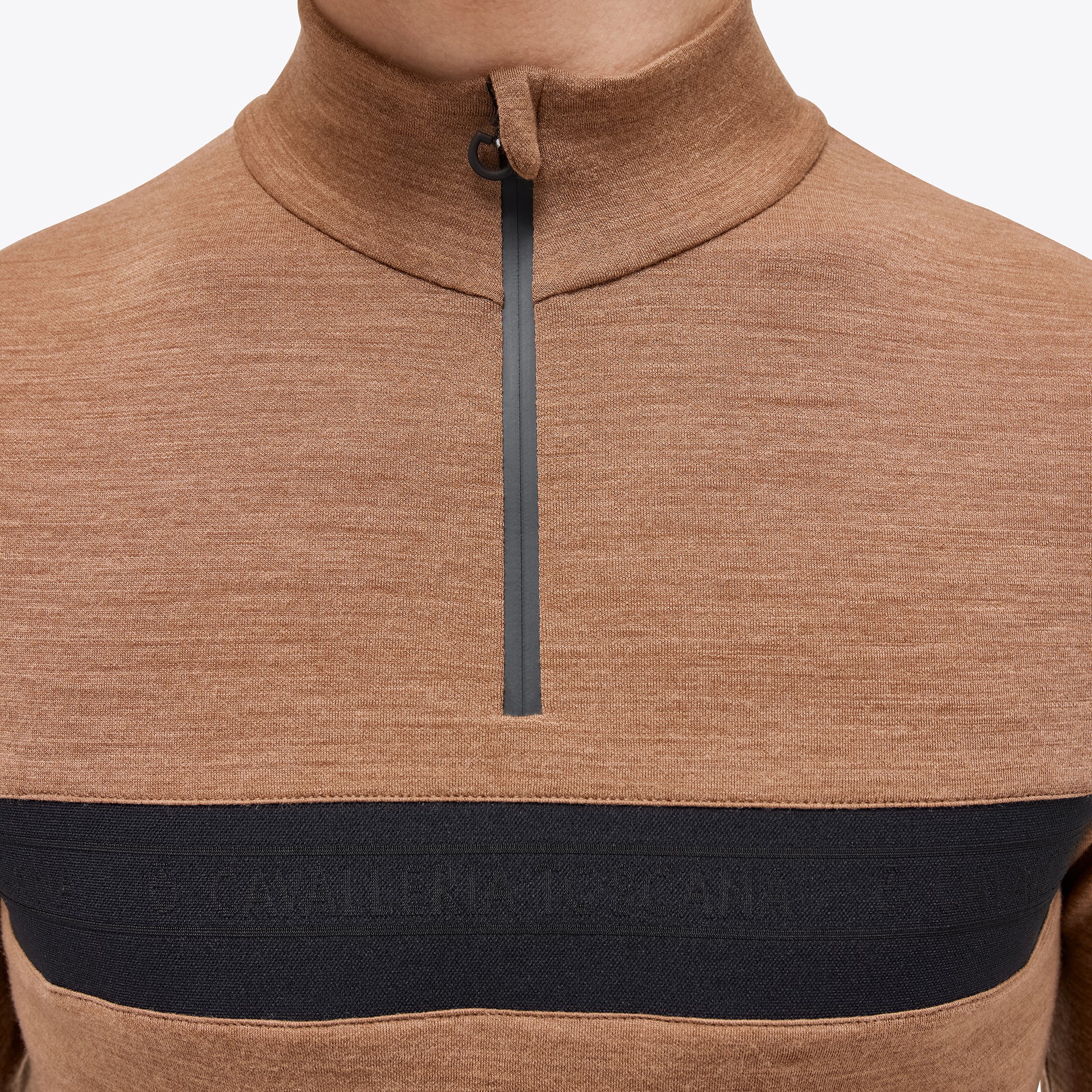 Mens Tech Wool Half Zip Turtleneck Training Polo - Sand