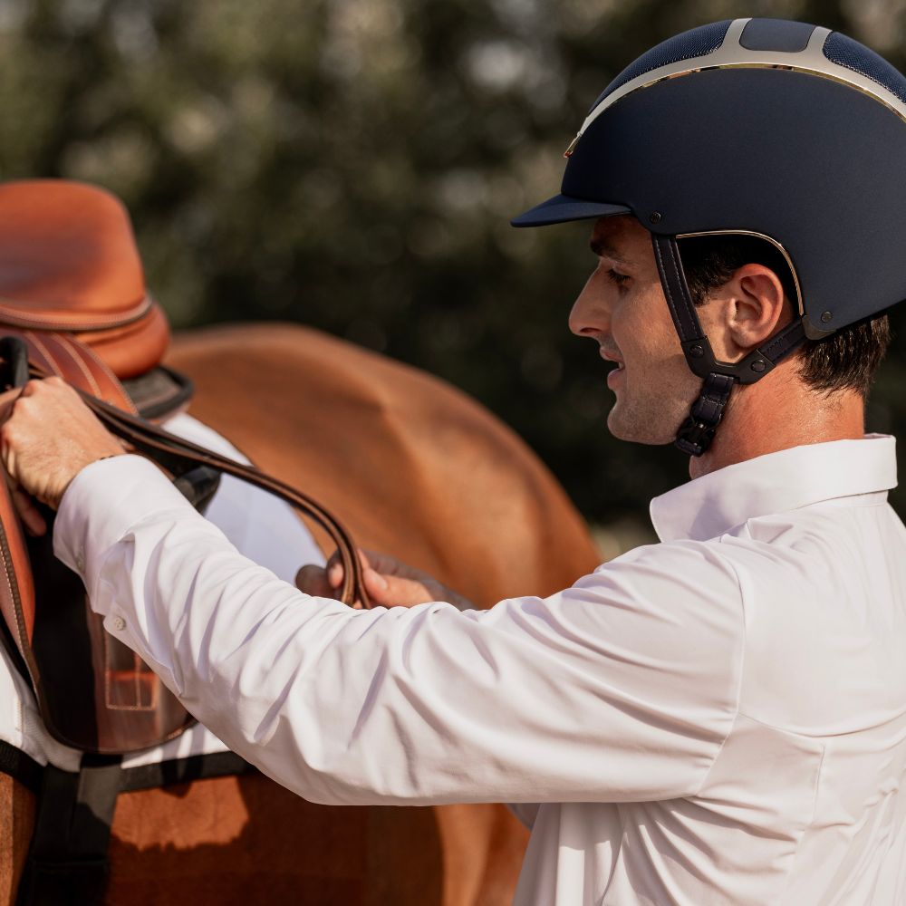 Dogma Chrome Riding Helmet | Navy | Gold