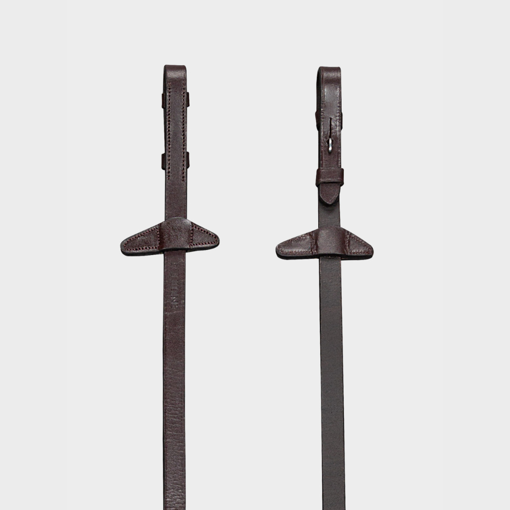 Rubber Grip Reins With 7 Leather Stops & Martingale Stoppers | Brown