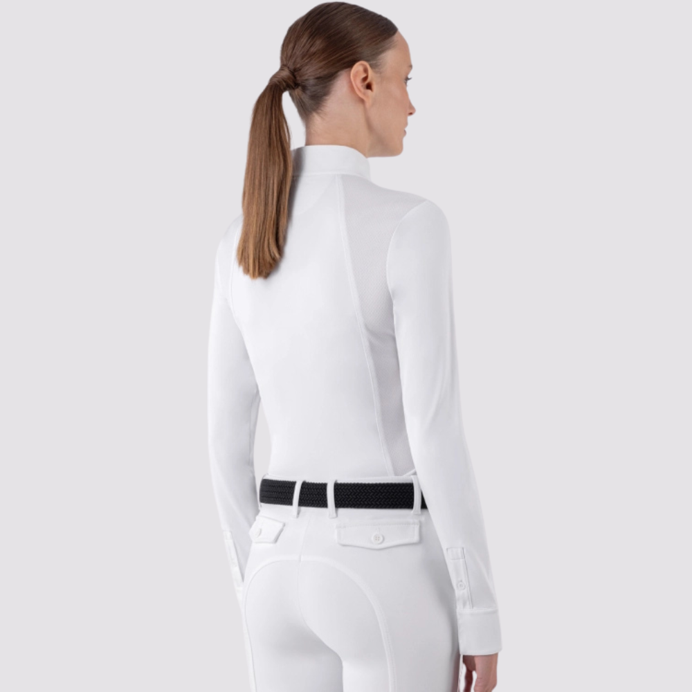 Ladies Ghitak Long Sleeve Show Shirt With Mesh Panels | White