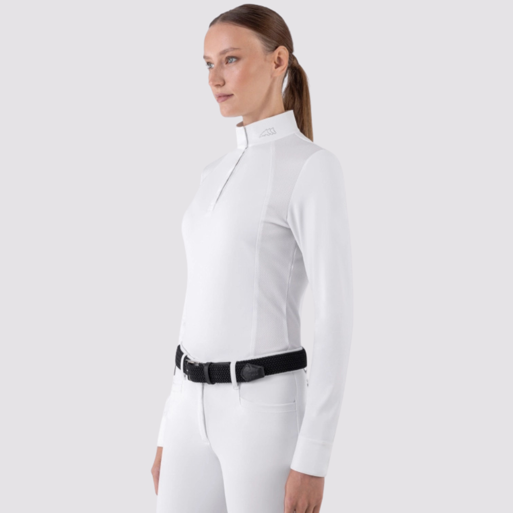 Ladies Ghitak Long Sleeve Show Shirt With Mesh Panels | White