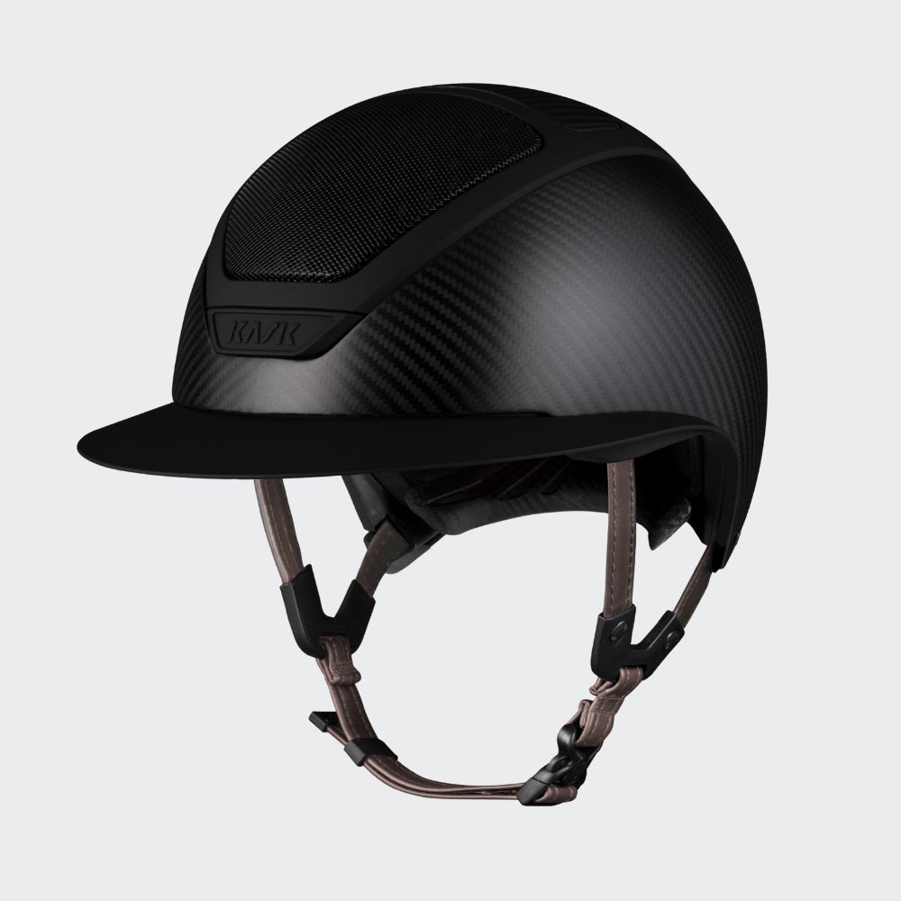 Star Lady Carbon Matt Riding Hat | Brown Chinstrap | Black