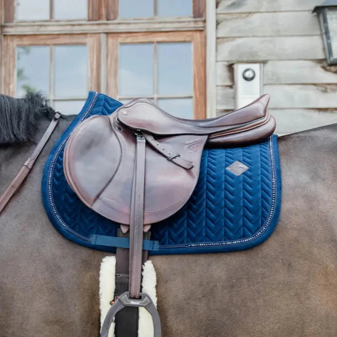 Saddle Pad Jumping Velvet Pearls - Navy