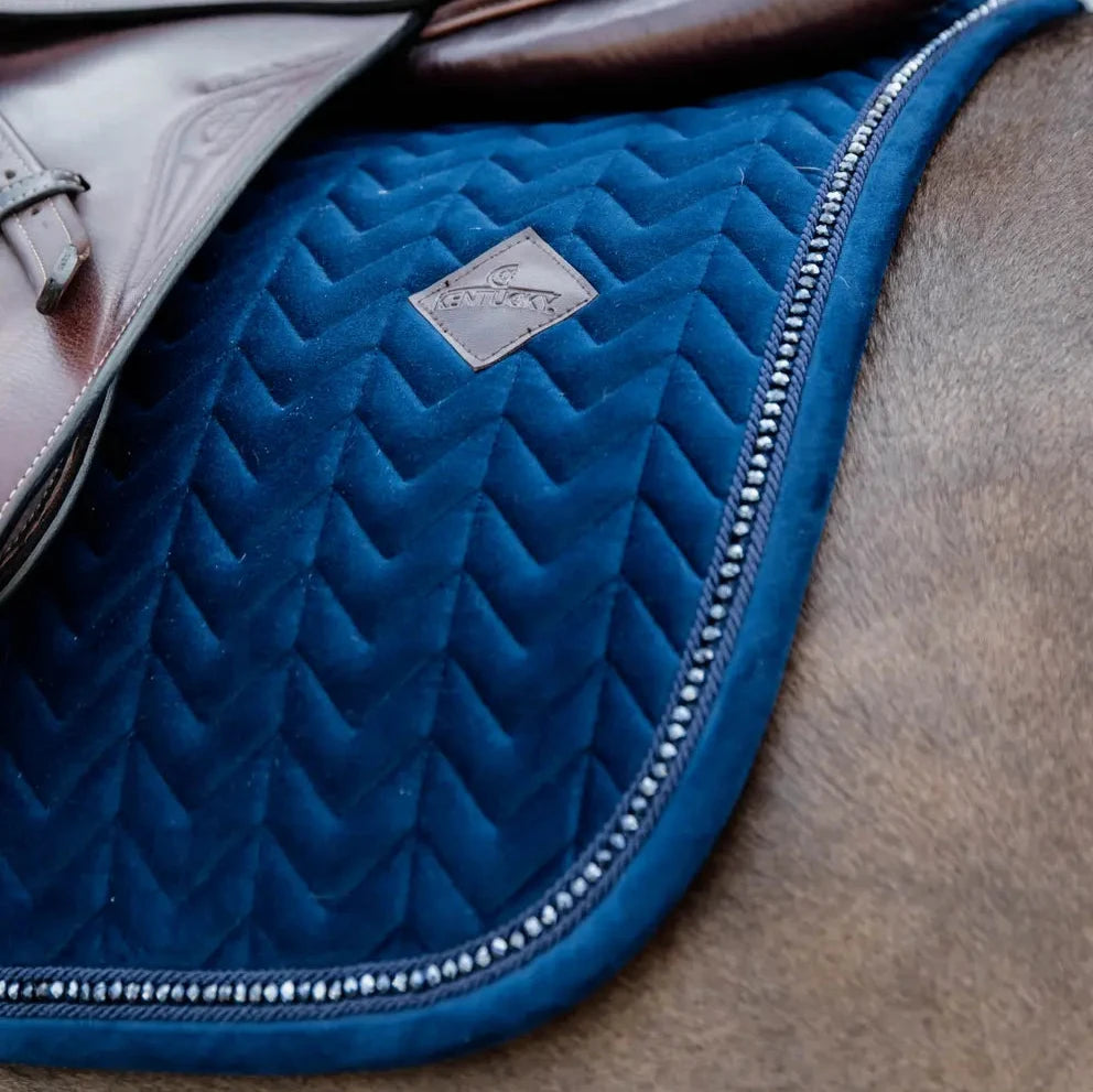 Saddle Pad Jumping Velvet Pearls - Navy