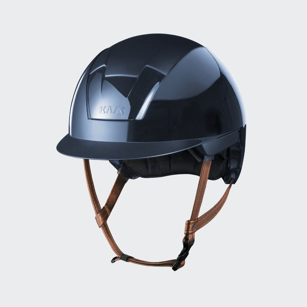 Kooki Riding Helmet | Navy Shine | Light Brown