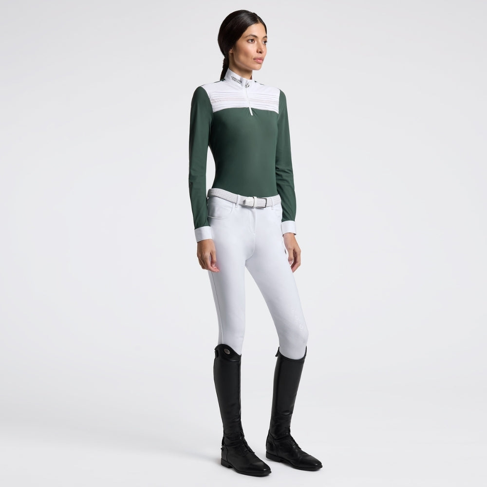 Ladies CT Pleated Insert Show Shirt | Long Sleeve | Bottle Green