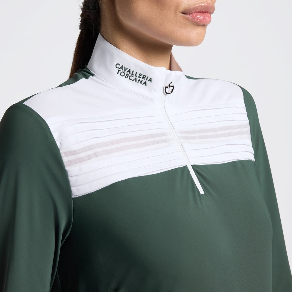 Ladies CT Pleated Insert Show Shirt | Long Sleeve | Bottle Green