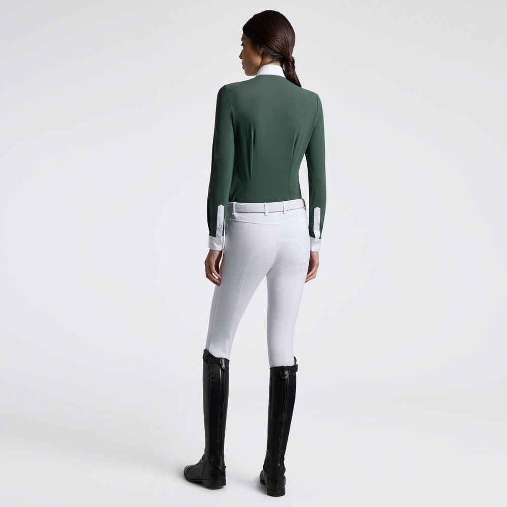 Ladies CT Pleated Insert Show Shirt | Long Sleeve | Bottle Green