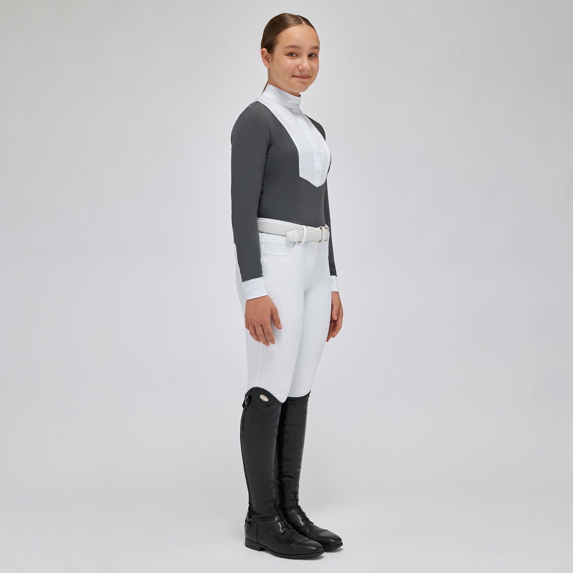 Girls Long Sleeve Show Shirt With Bib - Grey