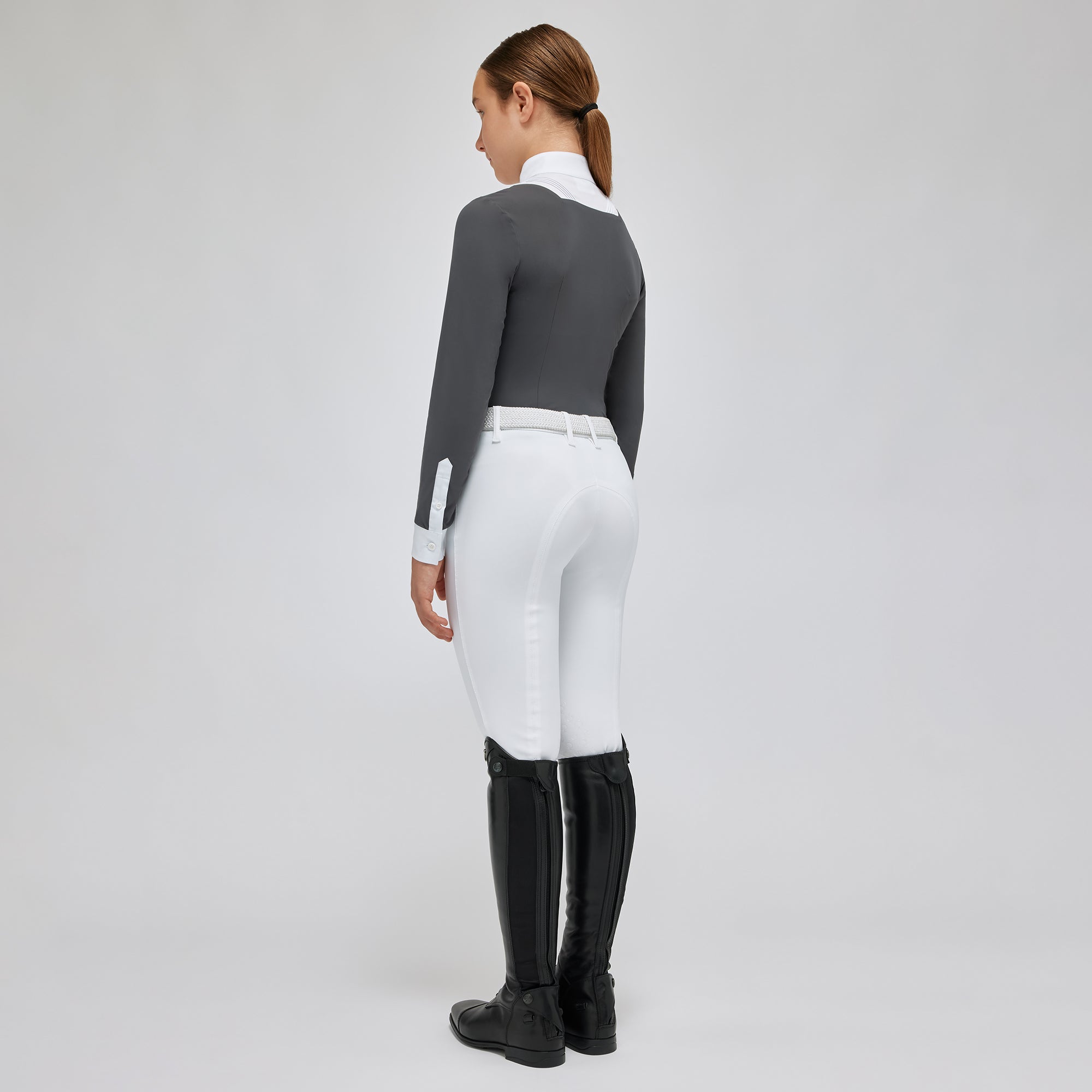 Girls Long Sleeve Show Shirt With Bib - Grey