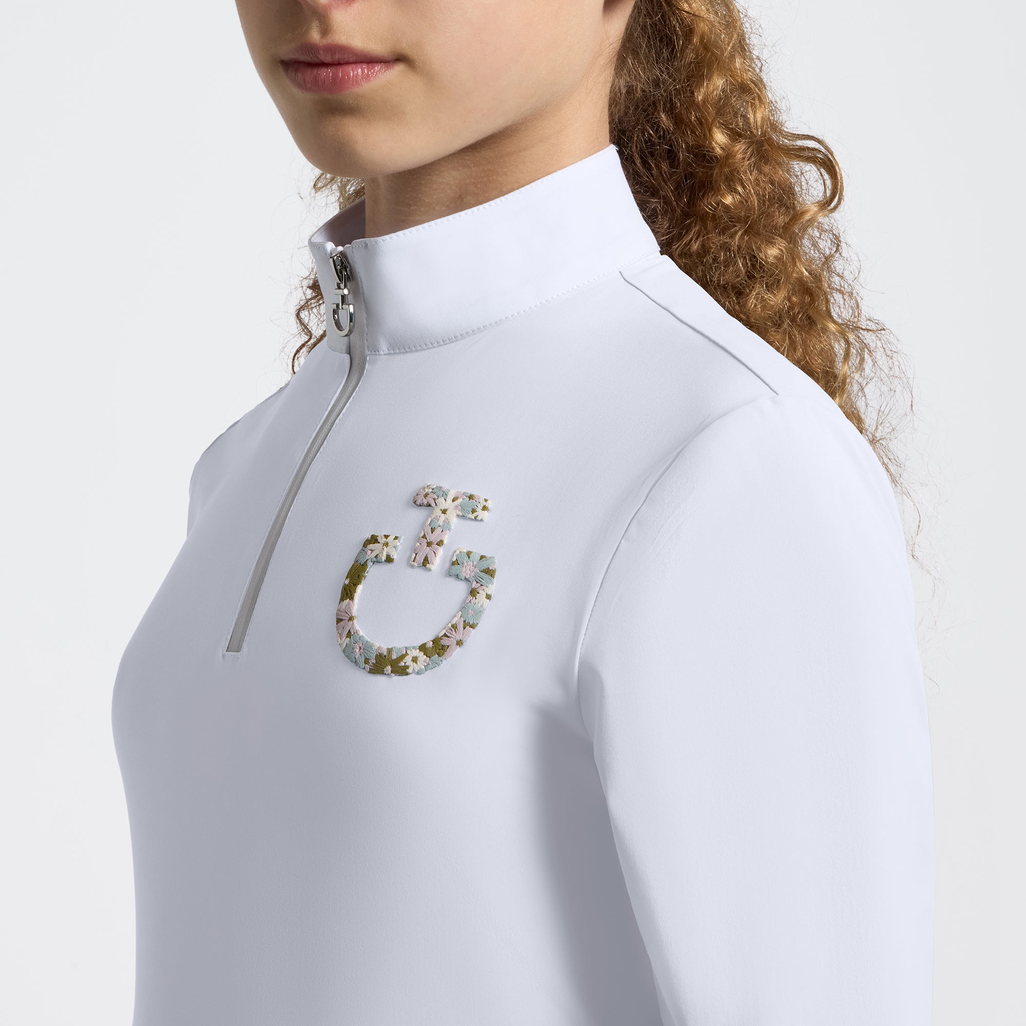 Girls CT Jersey Floral Embroidery Show Shirt | Long Sleeves | White