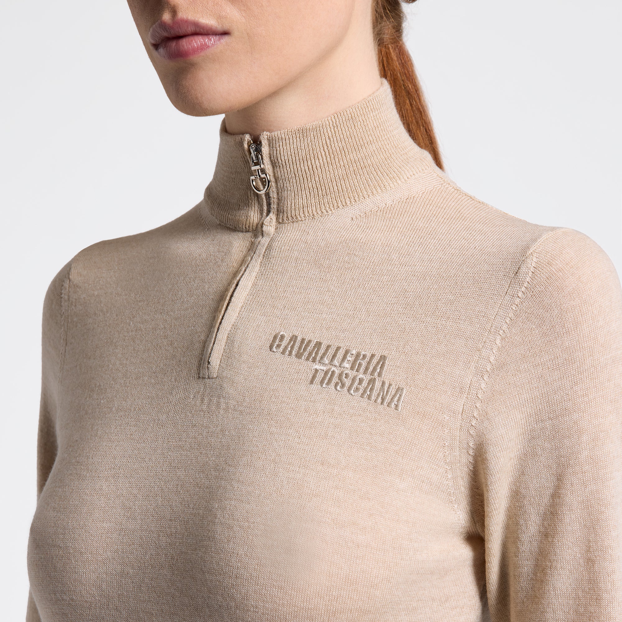 Ladies CT Half Zip Turtleneck Sweater | Beige