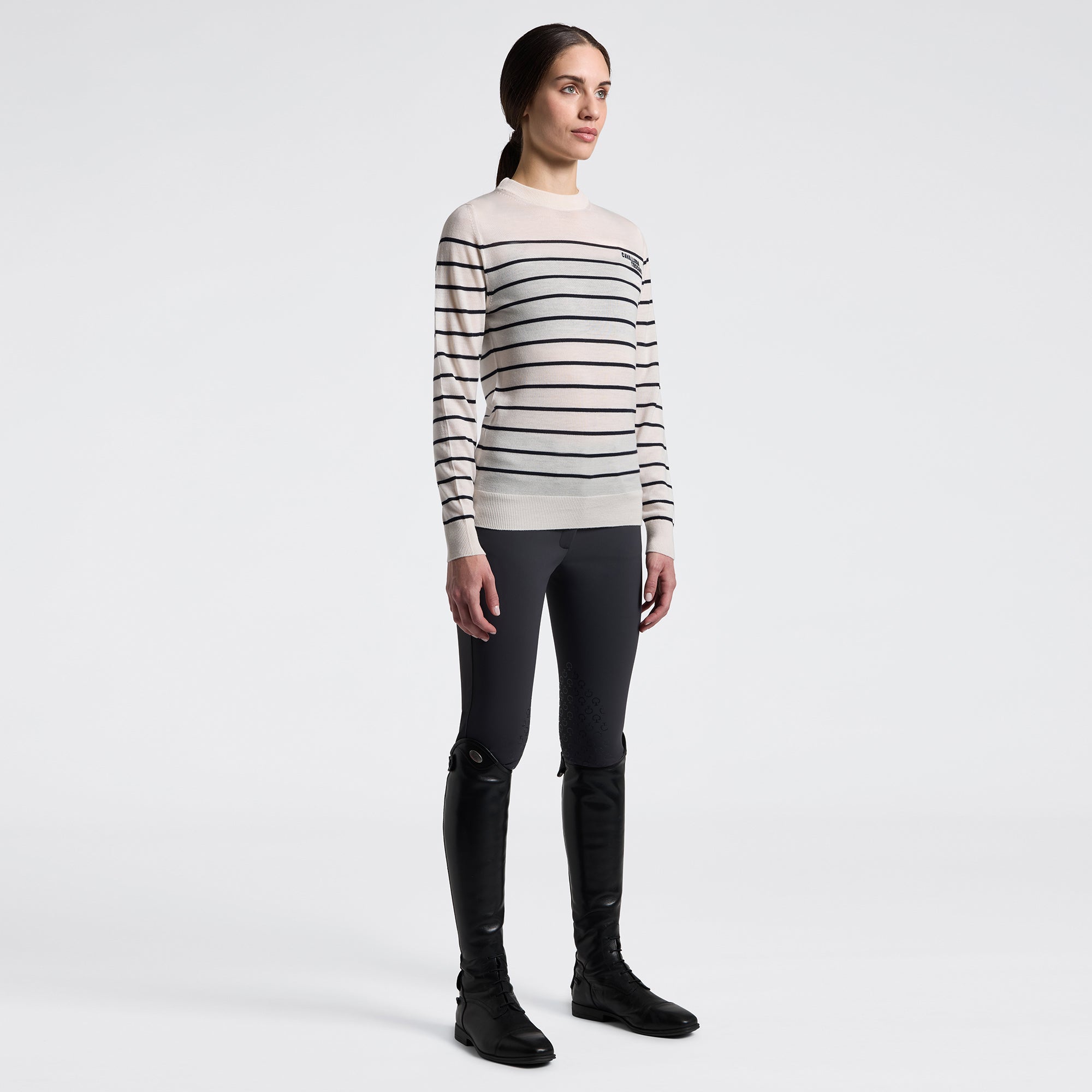 Ladies CT Stripe Merino Wool Crew Neck Sweater | Navy Stripes