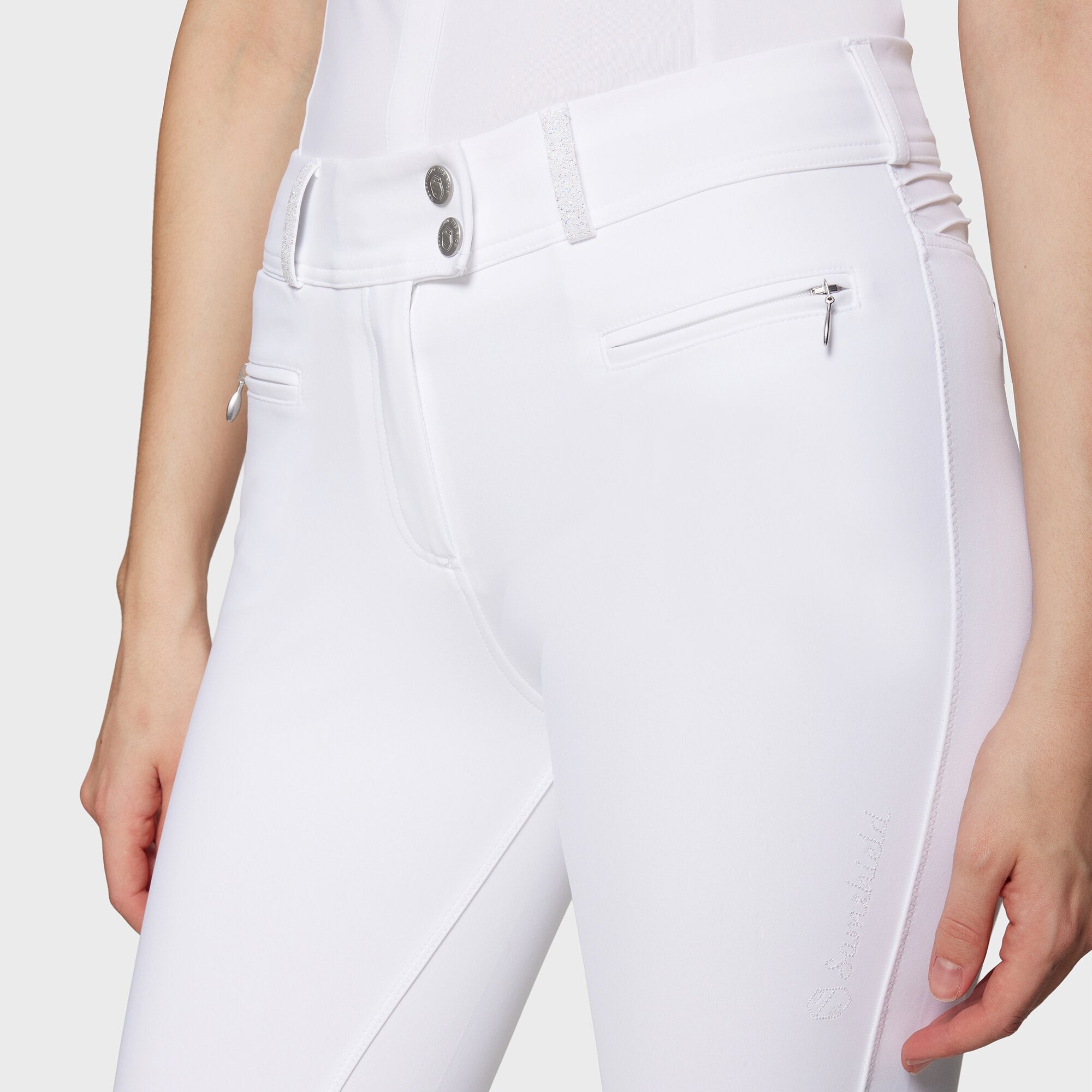 Ladies Chloe Crystal Breeches | Medium Rise | Knee Grip | White