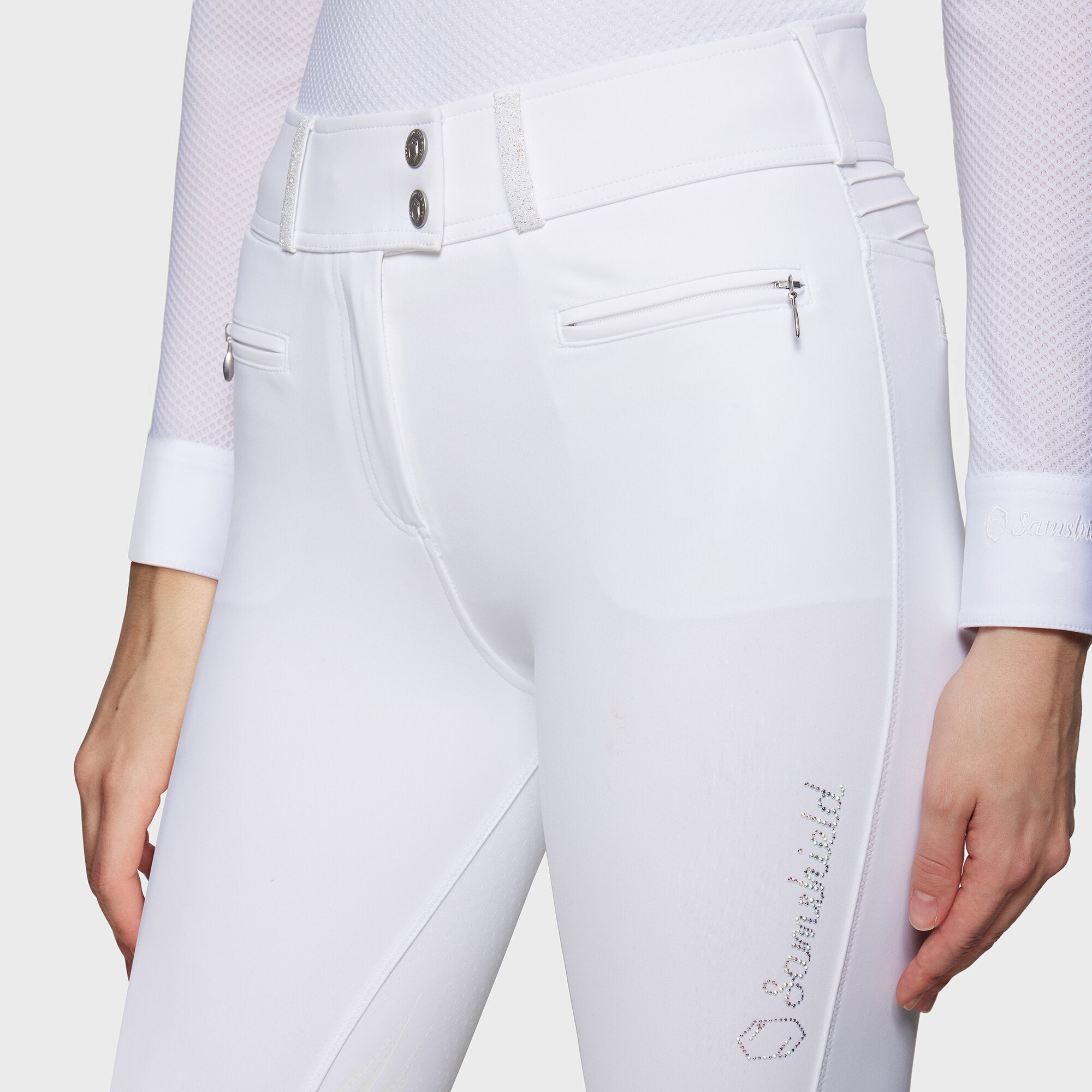 Ladies Clara Nova Crystal Fabric Breeches | High Rise | Full Grip | White