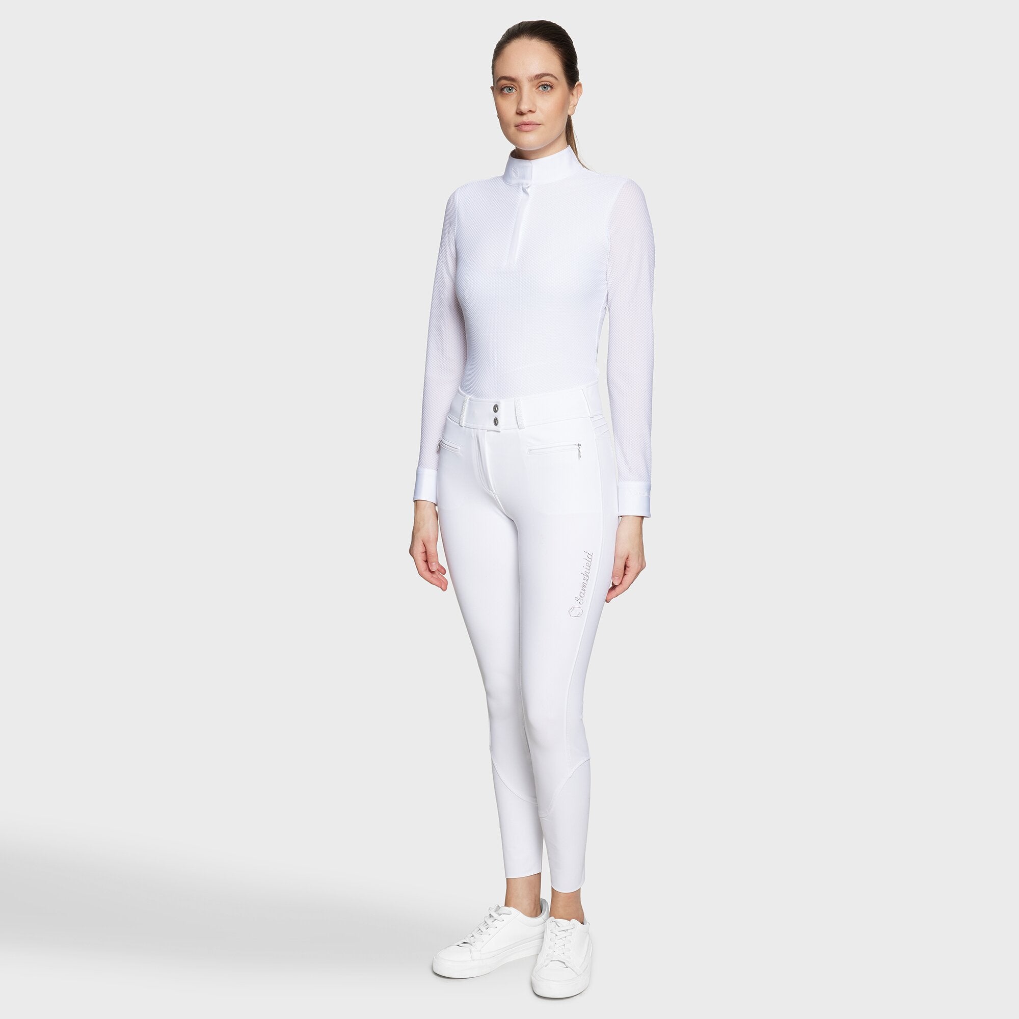 Ladies Clara Nova Crystal Fabric Breeches | High Rise | Full Grip | White