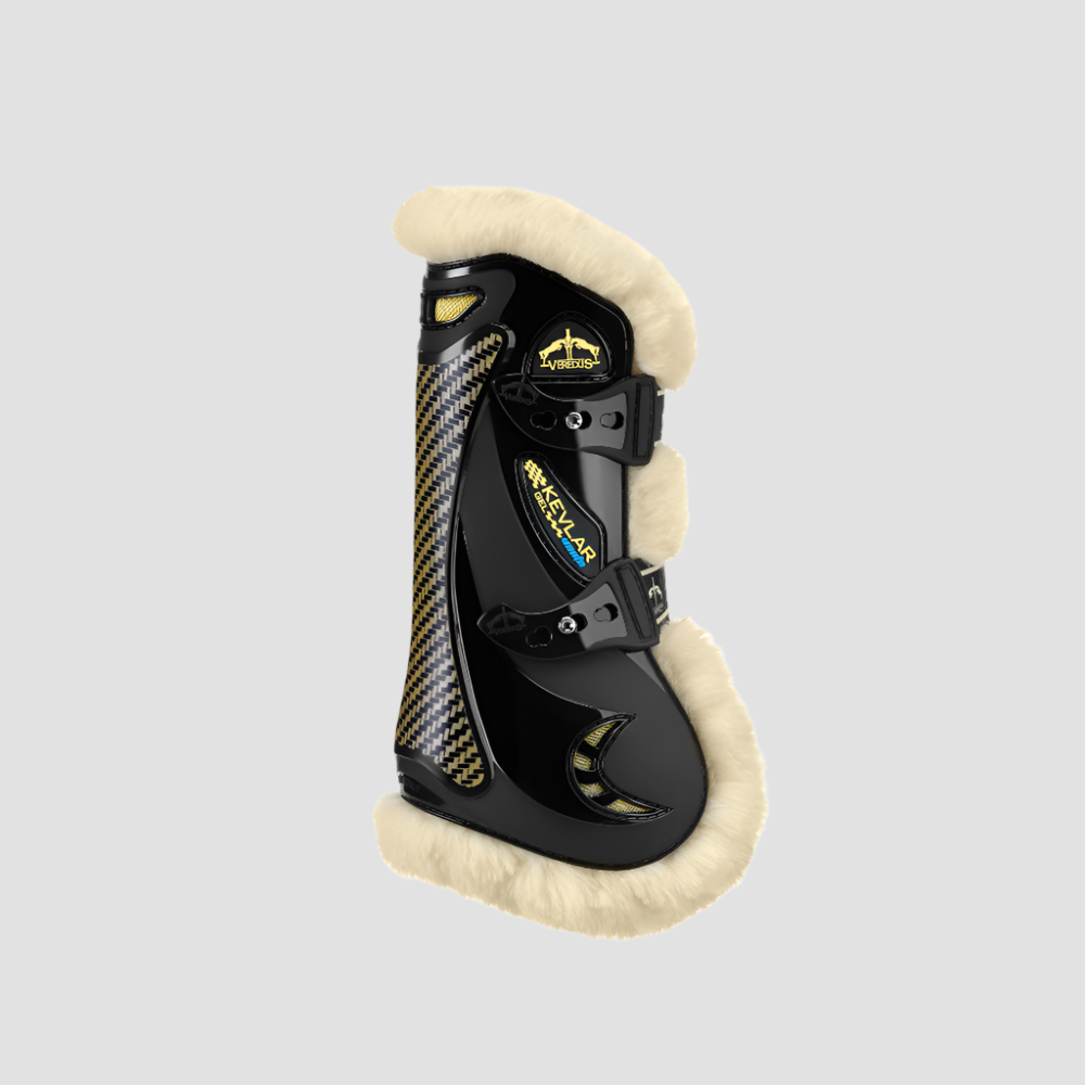 product shot image of the veredus veredus kevlar gel vento save the sheep tendon boots black