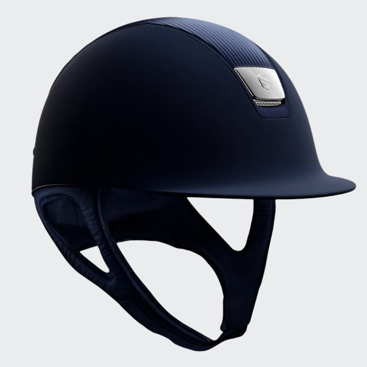 product shot image of the samshield custom shadowmatt navy with leather top matt navy trim medium shell
