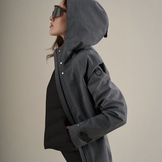 Ladies Long Wool Blend Softshell Coat With Rear Opening | Grey Melange