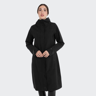 Ladies Long Softshell Raincoat With Rear Opening | Black