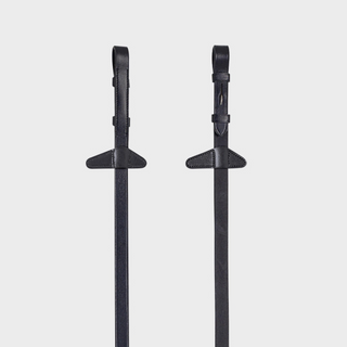 Rubber Grip Reins With 7 Leather Stops & Martingale Stoppers | Black