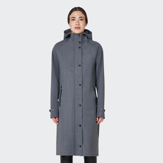 Ladies Long Wool Blend Softshell Coat With Rear Opening | Grey Melange
