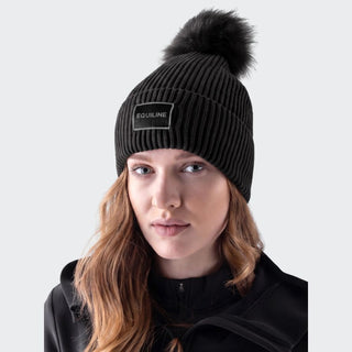 Ladies Eqcon Knitted Beanie With Pom Pom | Black