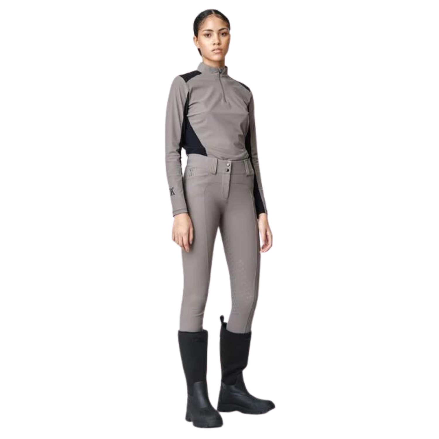 Ladies Compression High Rise Performance Knee Grip Breeches - Taupe (LAST ONE - X-Small - IT38 - UK6)