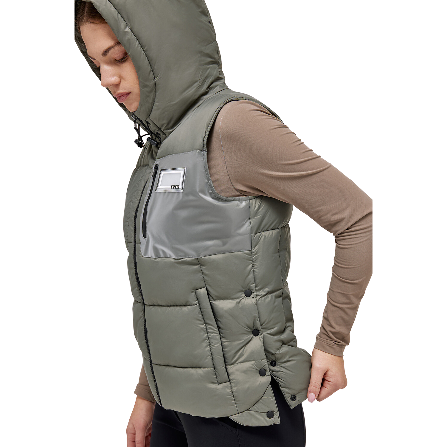 Ladies RG Quilted Hooded Puffer Vest - Khaki