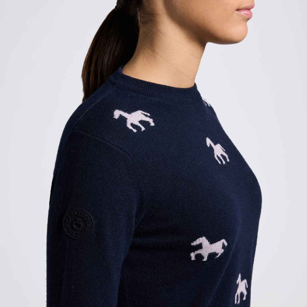 Girls Mini Horses Cashmere Blend Sweater | Navy