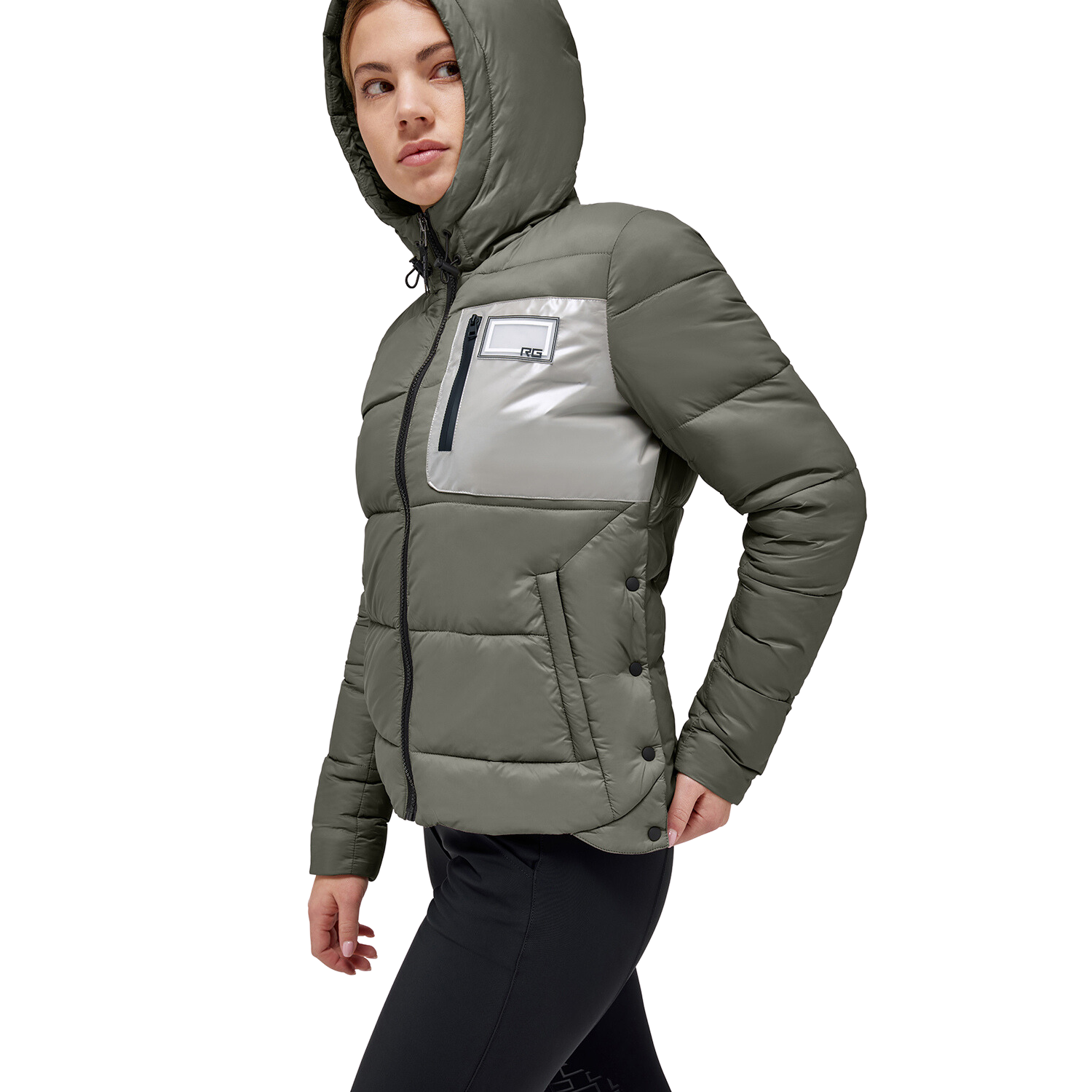 Ladies RG Quilted Hooded Puffer Coat - Khaki