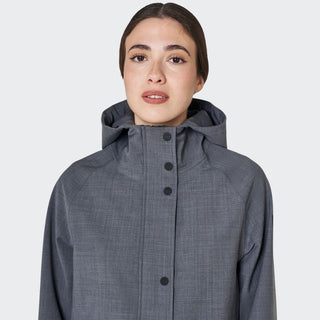 Ladies Long Wool Blend Softshell Coat With Rear Opening | Grey Melange