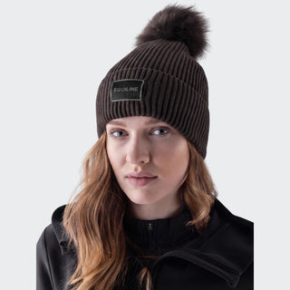 Ladies Eqcon Knitted Beanie With Pom Pom | Coffee Bean