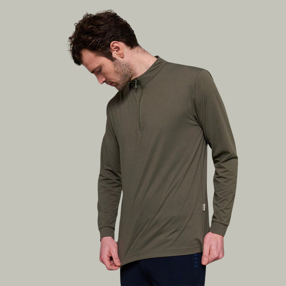 Mens Albe Long Sleeve Technical Polo | Olive Green