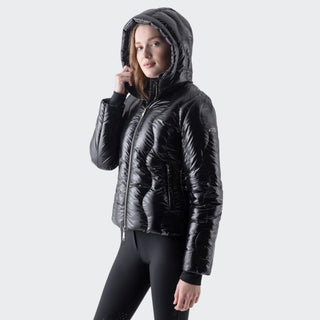 Ladies Eqglasic Glossy Padded Bomber Coat | Black