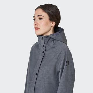 Ladies Long Wool Blend Softshell Coat With Rear Opening | Grey Melange