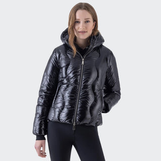 Ladies Eqglasic Glossy Padded Bomber Coat | Black