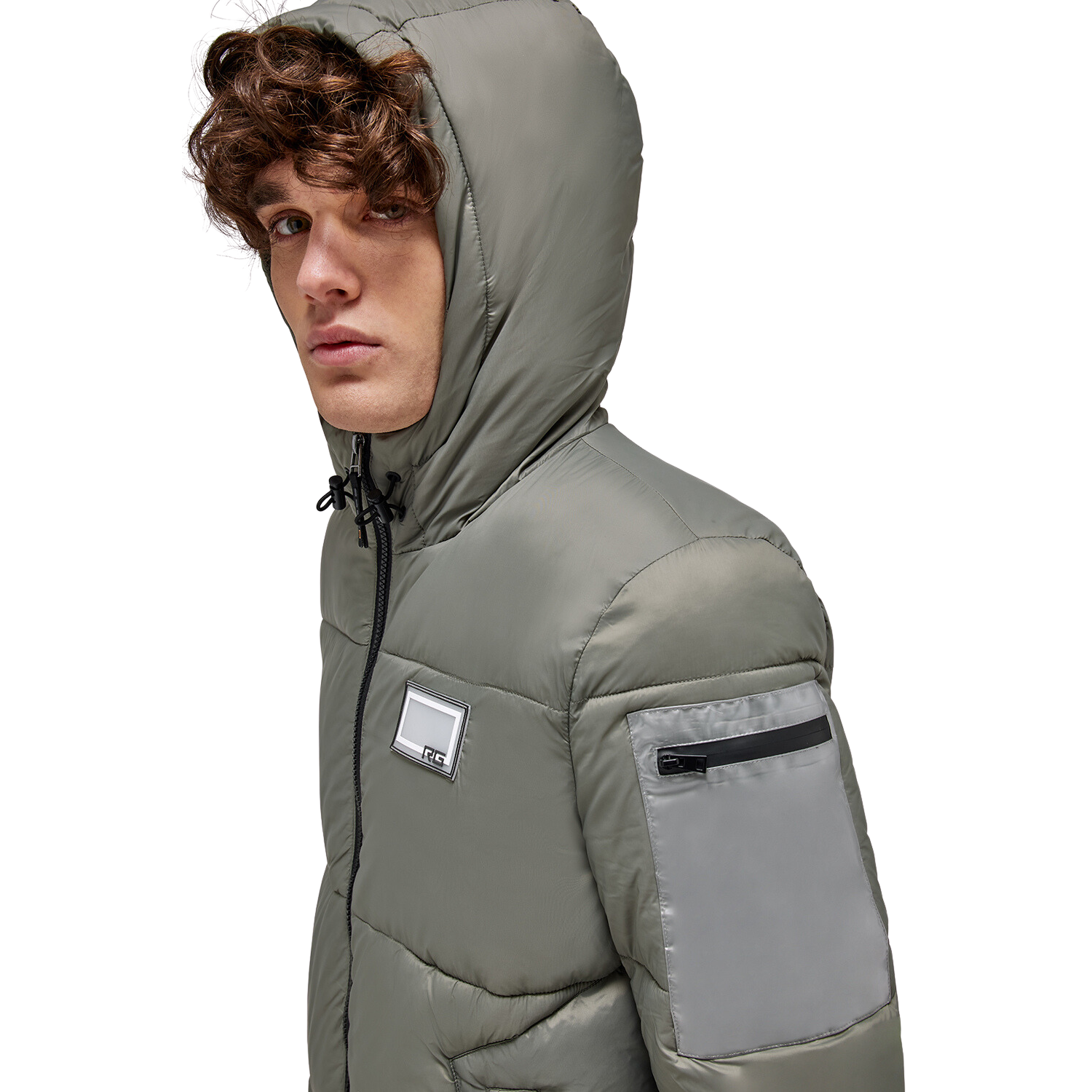 Mens RG Quilted Hooded Puffer Coat - Khaki