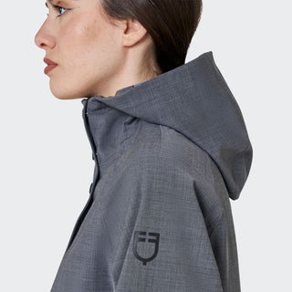 Ladies Long Wool Blend Softshell Coat With Rear Opening | Grey Melange