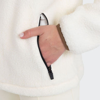 Ladies Teddy Fleece Hoodie With Zip | Antique White