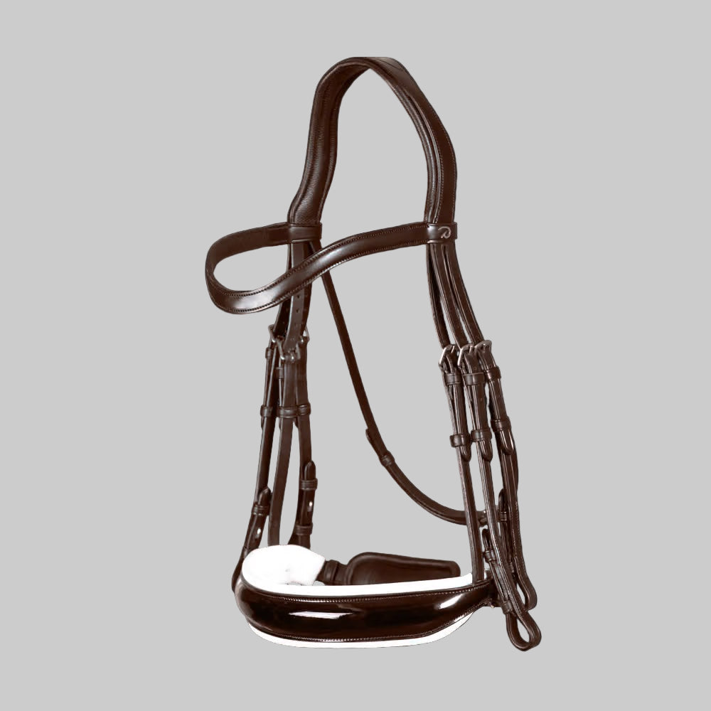 Dressage Patent Large Crank Noseband With White Padding Double Bridle