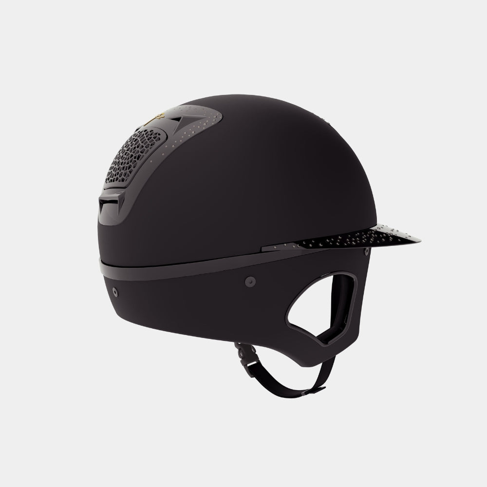 Freejump Voronoï Crystal Helmet With Temple Protection | Black Matte | Black Crystal | Small Shell (52cm - 56cm) | Wide Visor Riding Helmets