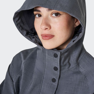 Ladies Long Wool Blend Softshell Coat With Rear Opening | Grey Melange