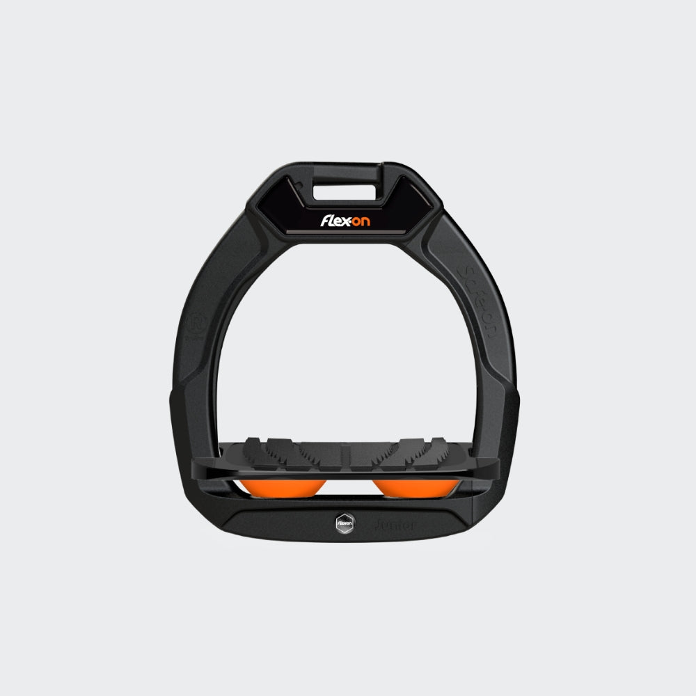 Safe-On Kids Stirrups | Total Black | Orange