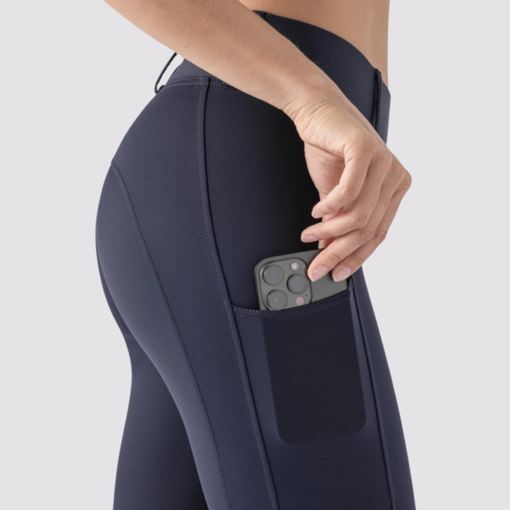 Ladies Carbek Legging with Phone Pocket | High Rise | Knee Grip | Navy