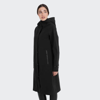 Ladies Long Softshell Raincoat With Rear Opening | Black