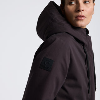 Ladies Hooded Long Down Parka Coat | Espresso