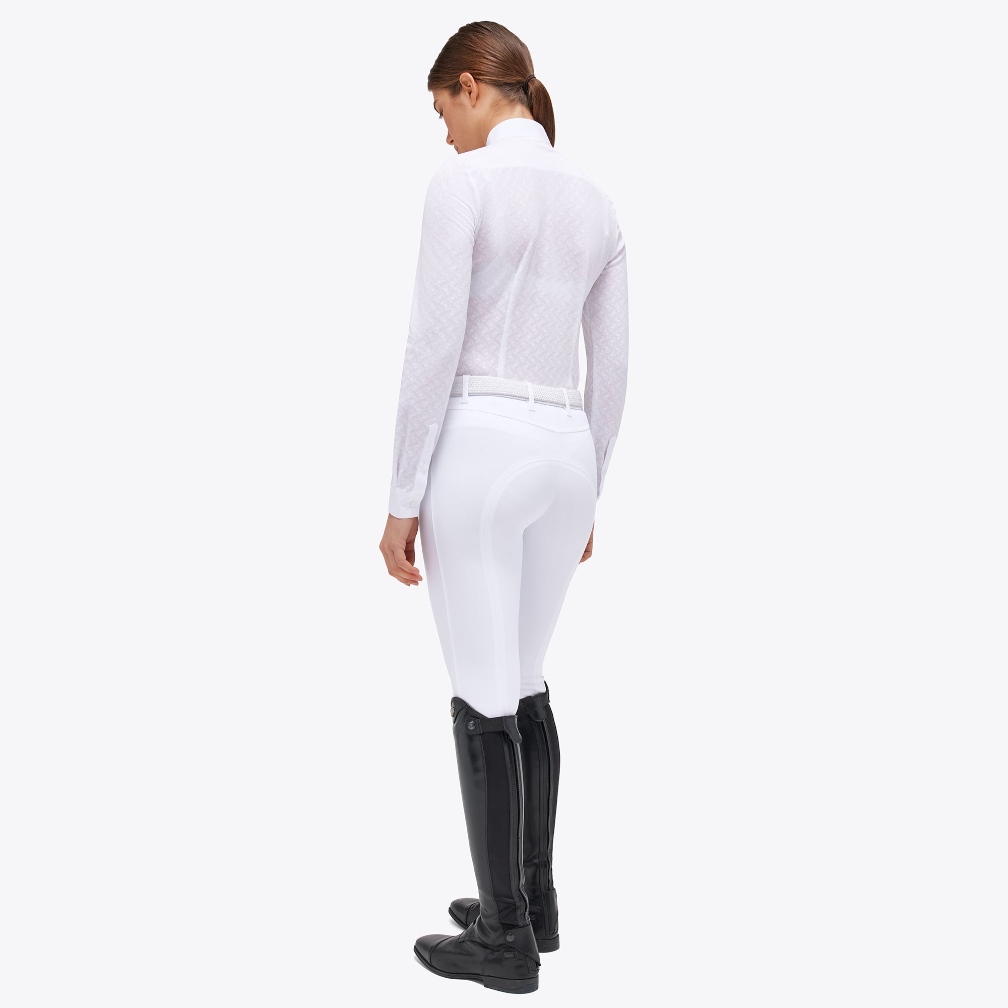 Ladies CT Long Sleeve Sheer Jacquard Show Shirt - White (LAST ONE - MEDIUM)